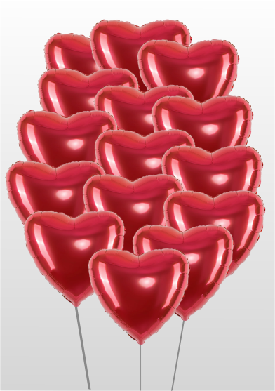 15 красных Фольгированных сердец